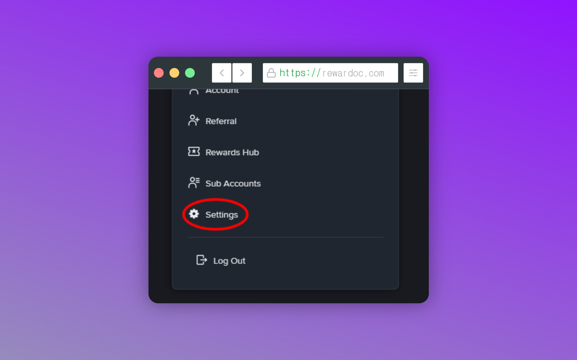 Entering the Settings item in the profile menu