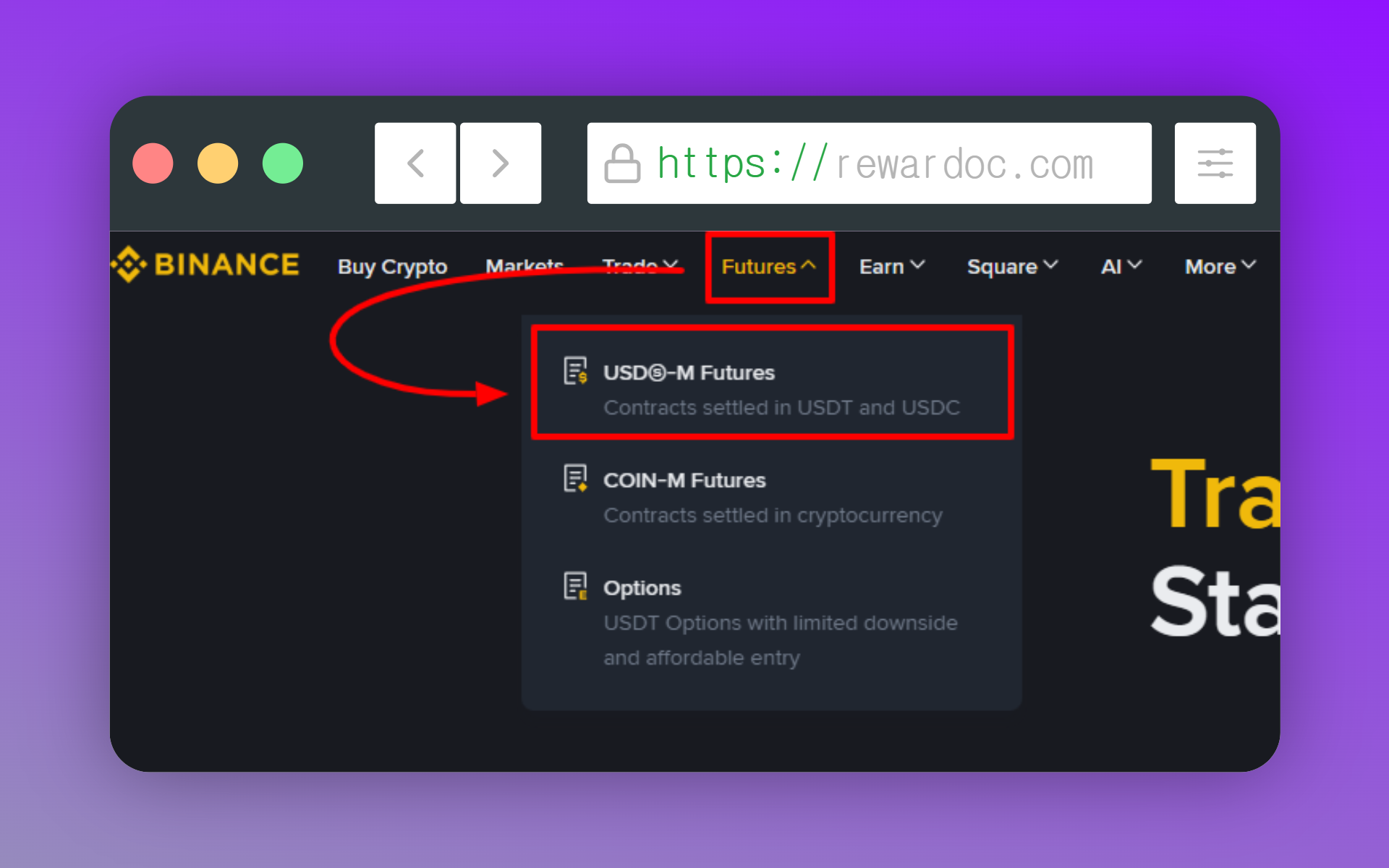 Von der Binance-Startseite in die Futures-Handelsansicht wechseln