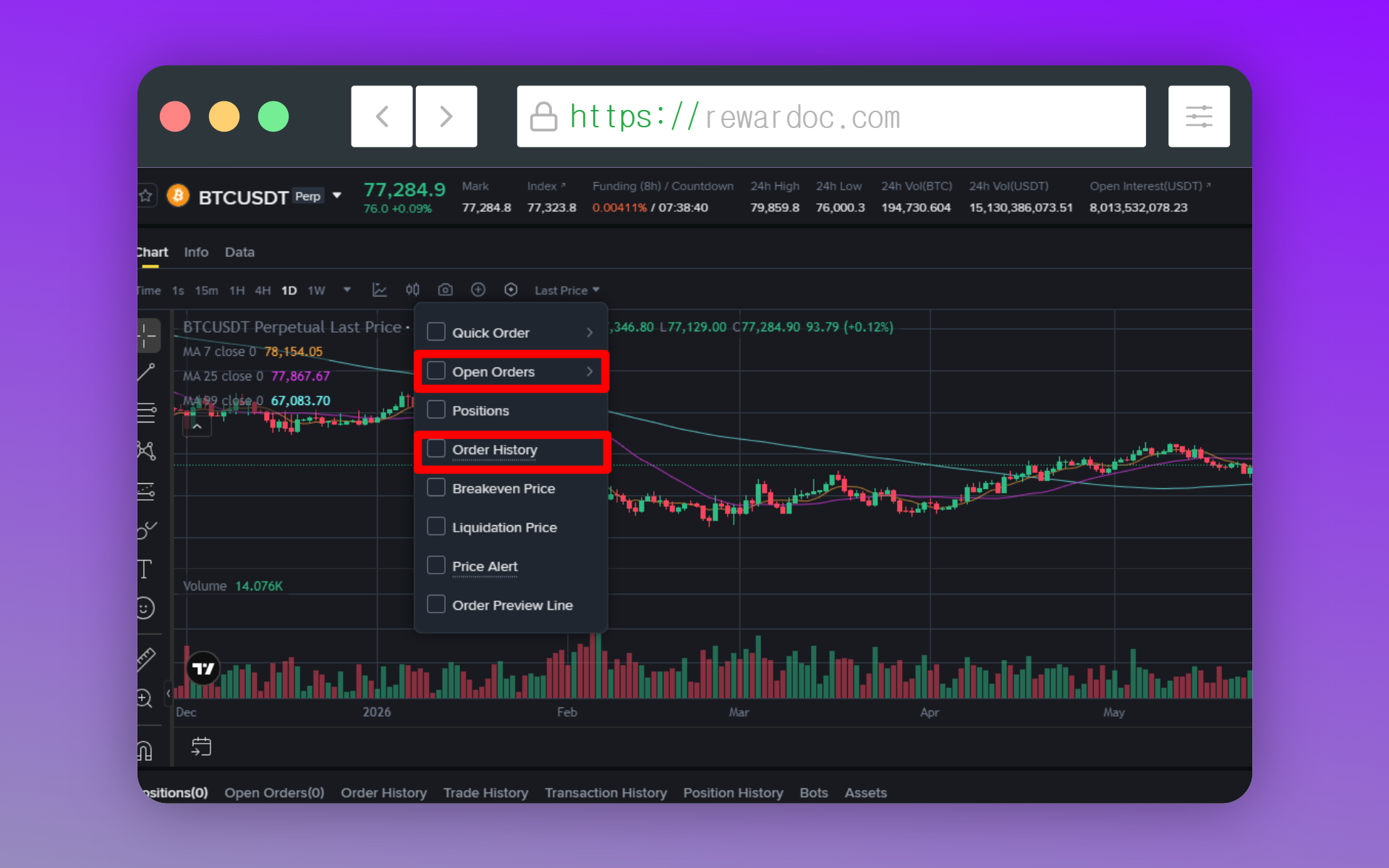 Die Checkboxen für die Orderanzeige in den Chart-Einstellungen setzen