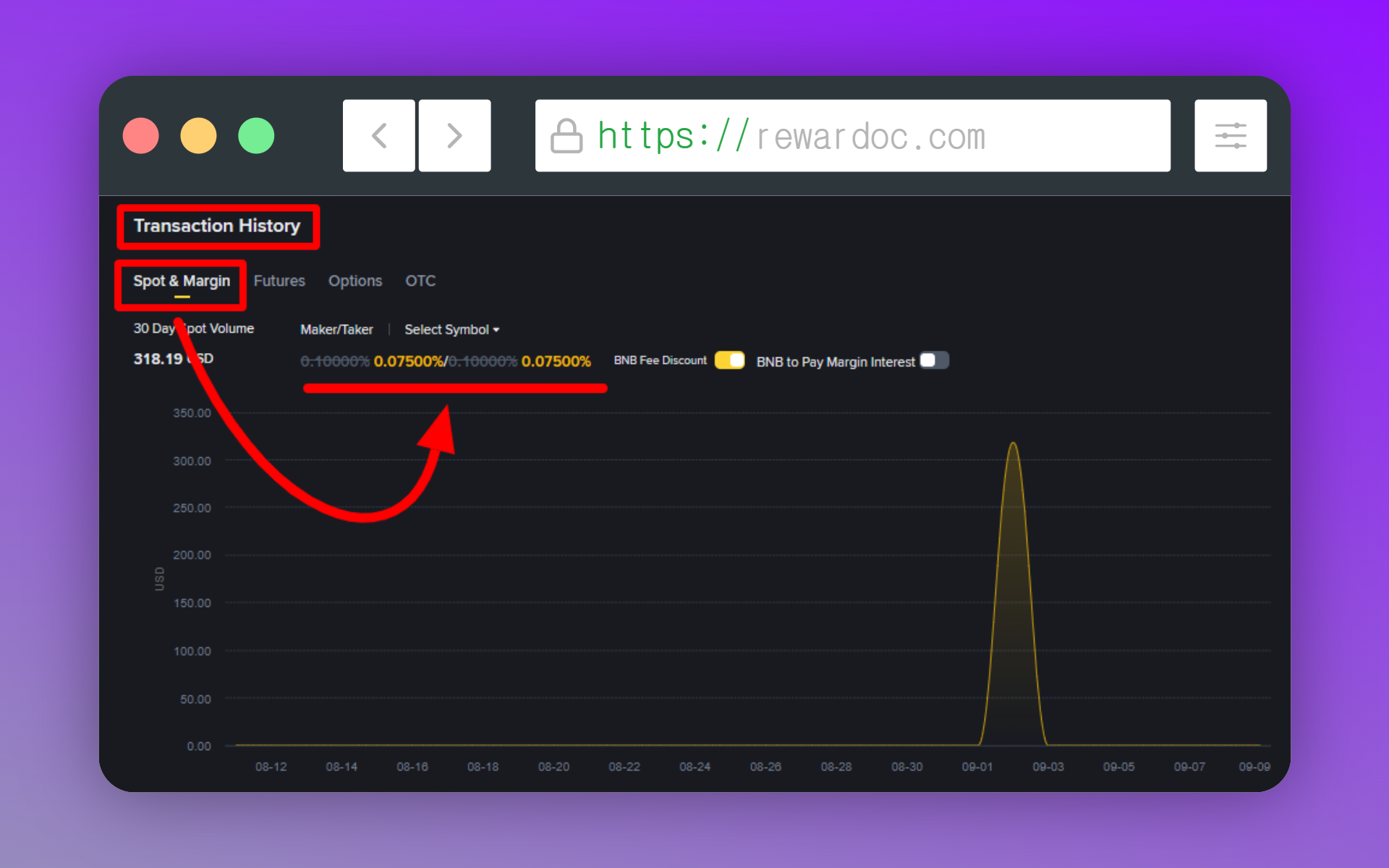 Écran des frais de trading spot appliqués au compte