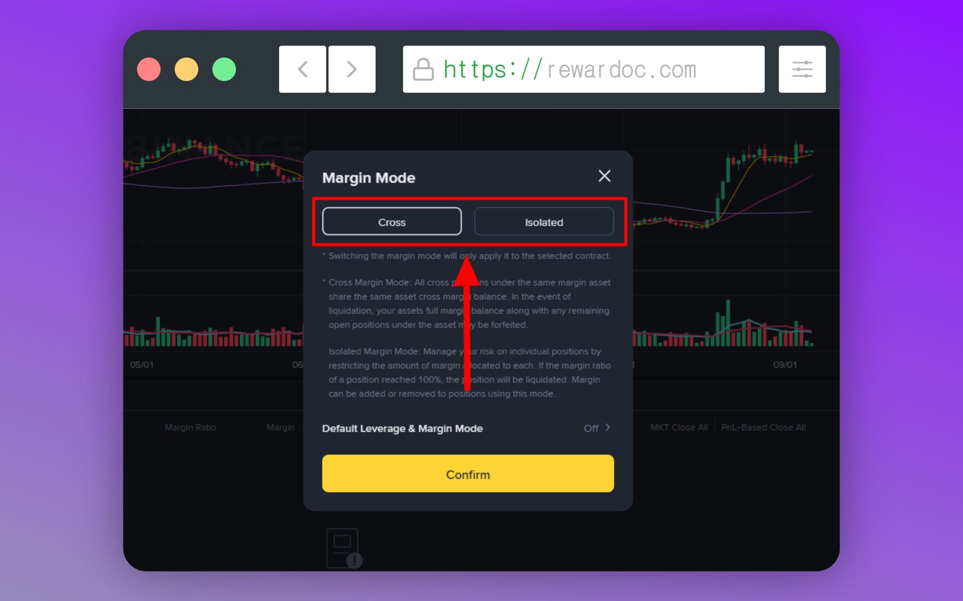 The margin mode selection popup