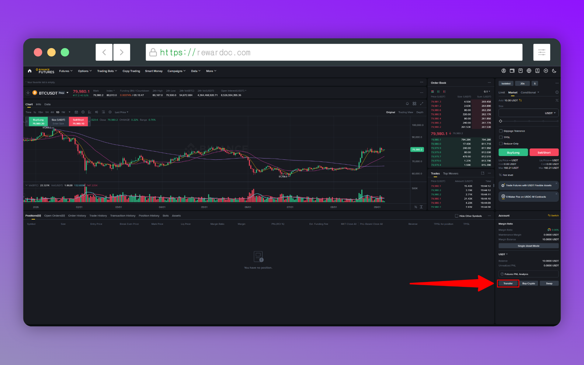 The transfer screen for moving funds back from futures to spot