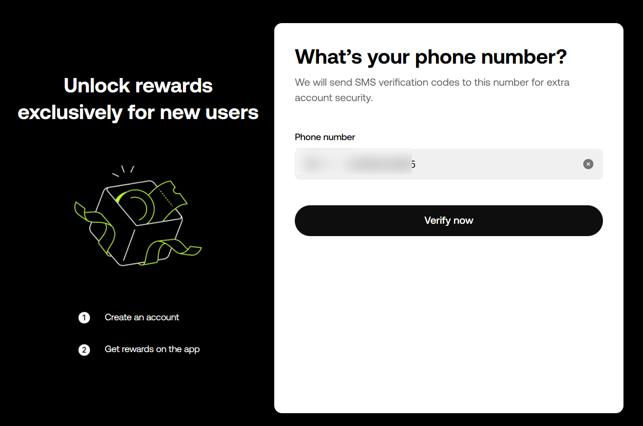 Selecting a country code and entering a phone number during OKX sign-up.